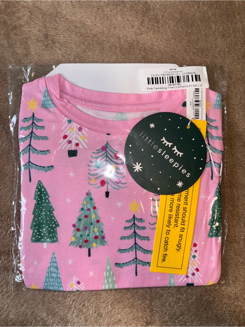 Little Sleepies Pink Holiday Tree Print Kids Pajama Top